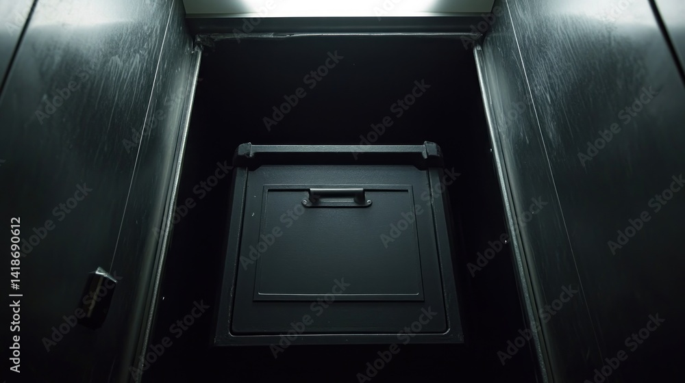 Fototapeta premium Dark, enclosed compartment houses a secure container.