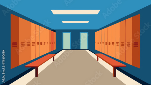 Clean School Corridor with Seating Area