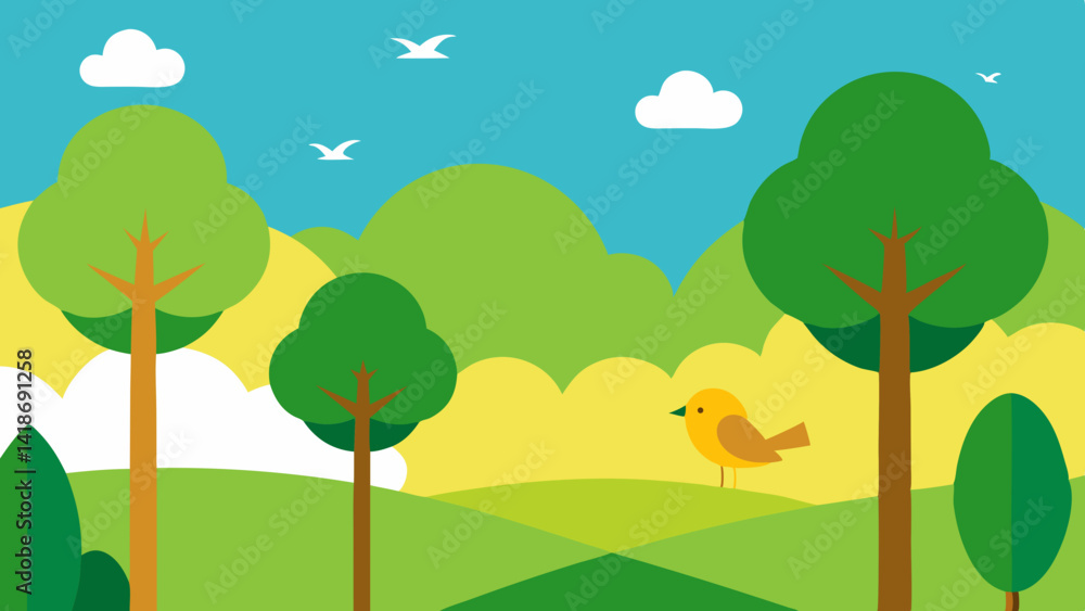 Fototapeta premium spring landscape with birds and trees