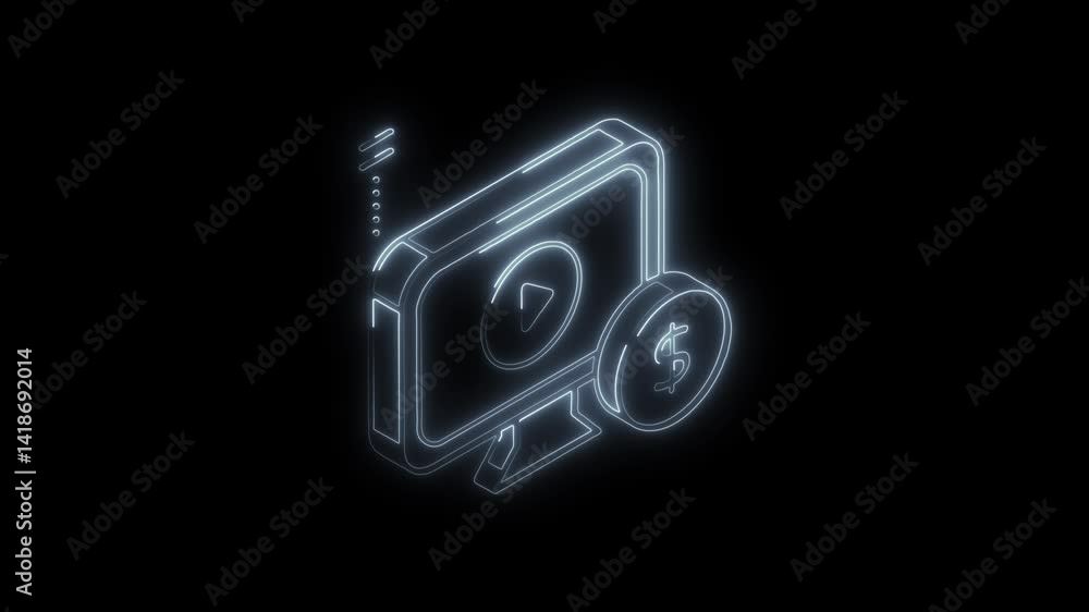 Glowing neon paid content icon 4k isolated on black background. HD Video motion graphic animation Glowing neon paid content icon 4k isolated on black background. HD Video motion graphic animation