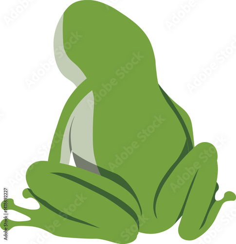 Green Frog Vector Sitting in Back View