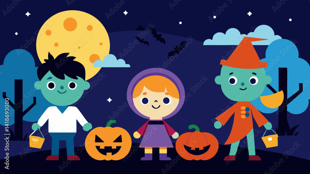 Fototapeta premium halloween kids with pumpkin