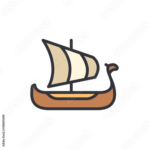 Viking ship colored icons, minimalist vector illustration ,simple transparent graphic element .Isolated on white background