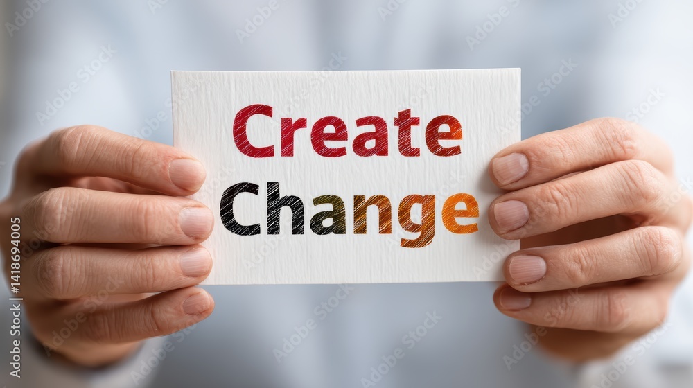 Create change, person holding sign promoting positive action and transformation for a better future Create change, person holding sign promoting positive action and transformation for a better future