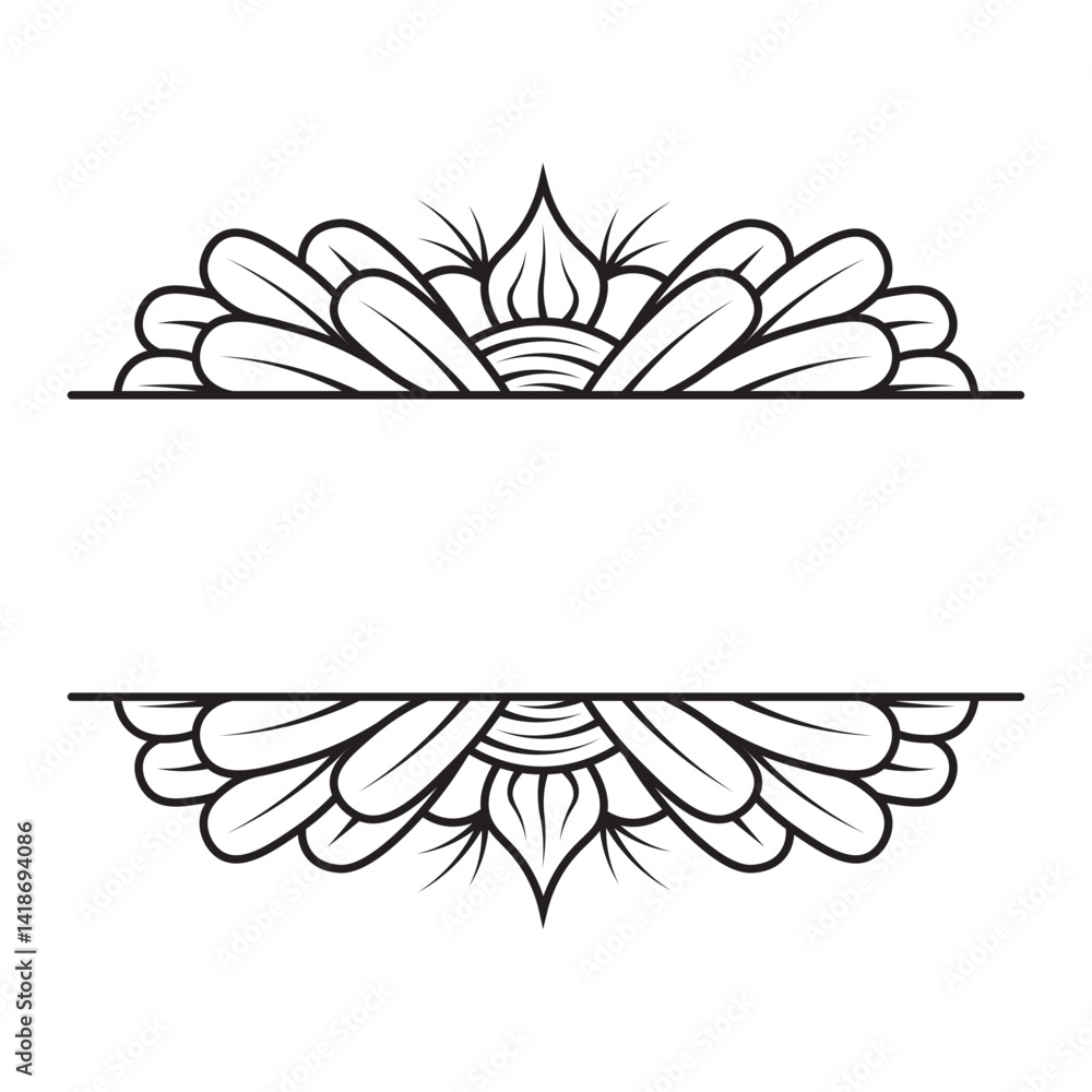 Fototapeta premium Floral Border Divider on White Background. Vector Illustration.