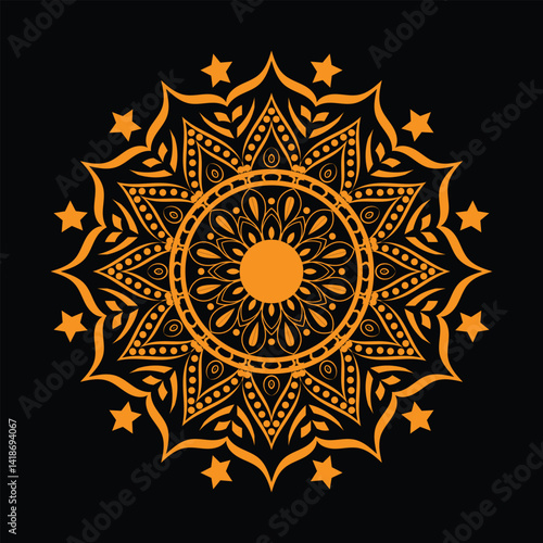 Abstract floral vector illustration featuring a mandala pattern with ornate gold elements
