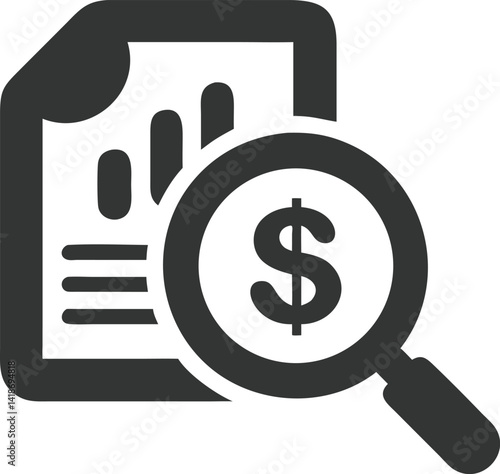 Business with Graph and Magnifying Glass with Dollar Sign Icon Design