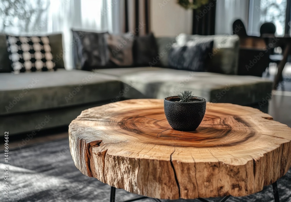 Elegant Living Room with Wooden Coffee Table and Succulent Plant Elegant Living Room with Wooden Coffee Table and Succulent Plant