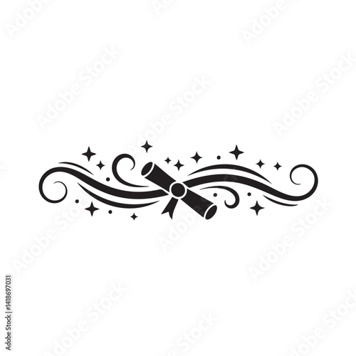 Diploma silhouette design with stars, symbolizing knowledge and achievement