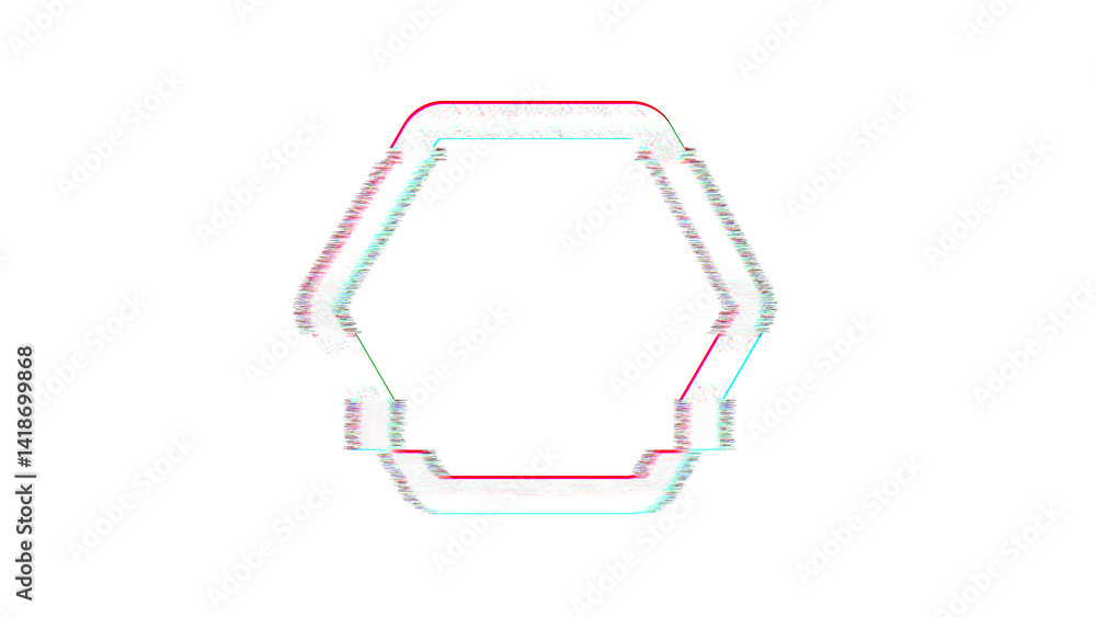 Icon hexagon is distorted. Glitch. Noise, chromatic aberration, geometric distortion Icon hexagon is distorted. Glitch. Noise, chromatic aberration, geometric distortion