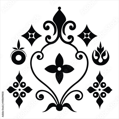 Vintage Silhouette Decorative Border Ornaments Collection.