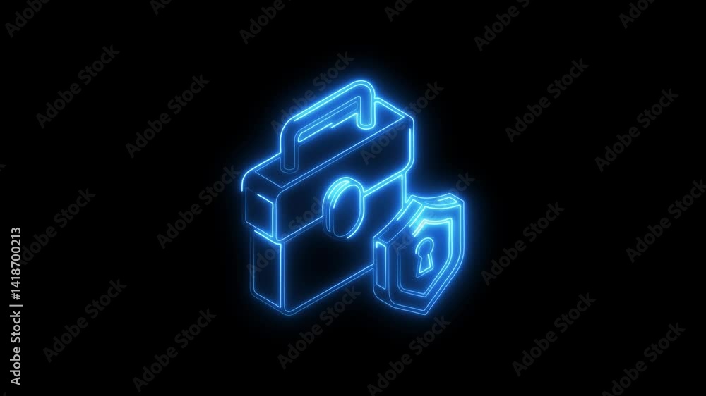 Glowing neon portfolio icon 4k, isolated on black background. HD Video motion graphic animation Glowing neon portfolio icon 4k, isolated on black background. HD Video motion graphic animation