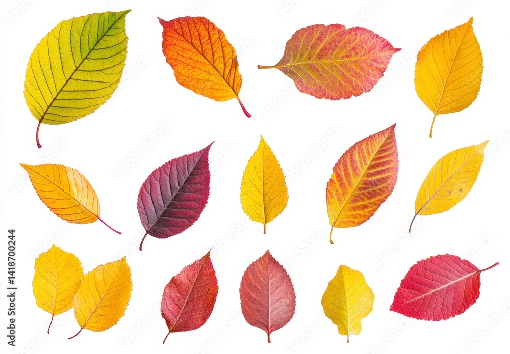 Colorful Autumn Leaves Displaying Various Textures and Shapes Colorful Autumn Leaves Displaying Various Textures and Shapes