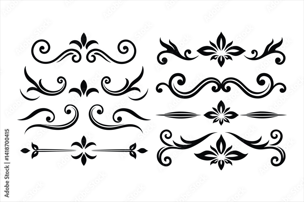 Fototapeta premium Vintage Silhouette Decorative Border Ornaments Collection.
