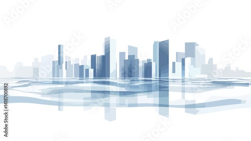 The image presents a stylized, abstract representation of a cityscape.  The composition features a series of varying height rectangular shapes, suggestive of buildings