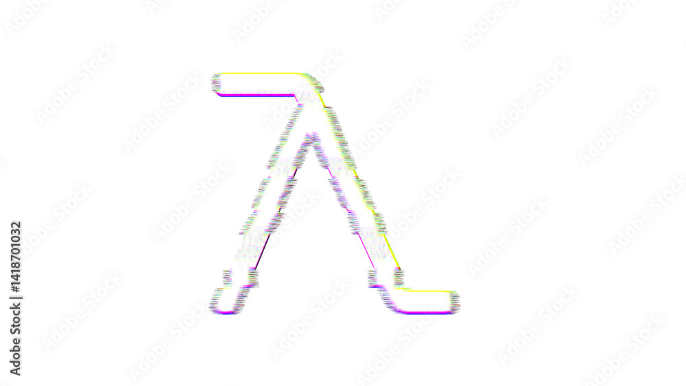 Icon lambda is distorted. Glitch. Noise, chromatic aberration, geometric distortion Icon lambda is distorted. Glitch. Noise, chromatic aberration, geometric distortion