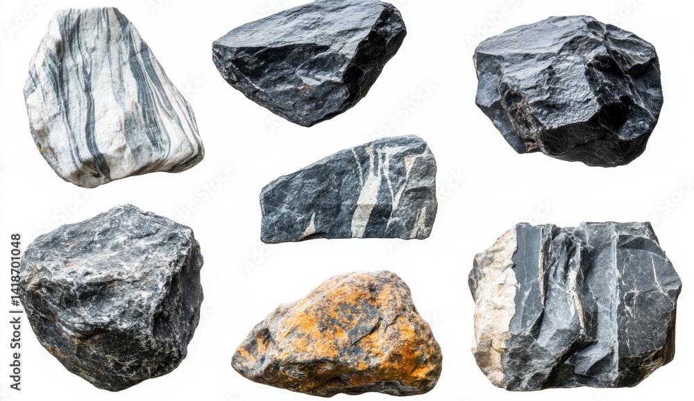 Collection of Unique Natural Rocks with Various Textures and Colors Collection of Unique Natural Rocks with Various Textures and Colors