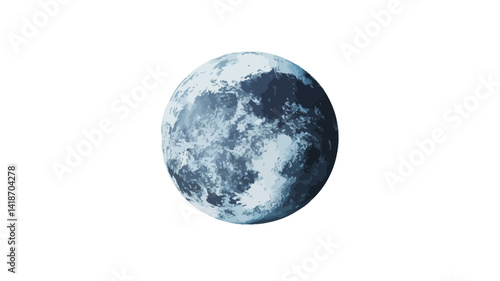 A digitally rendered or painted representation of a planet, possibly Earth, depicted in cool tones of blue and white. The surface exhibits a textured appearance suggestive of ice or snow