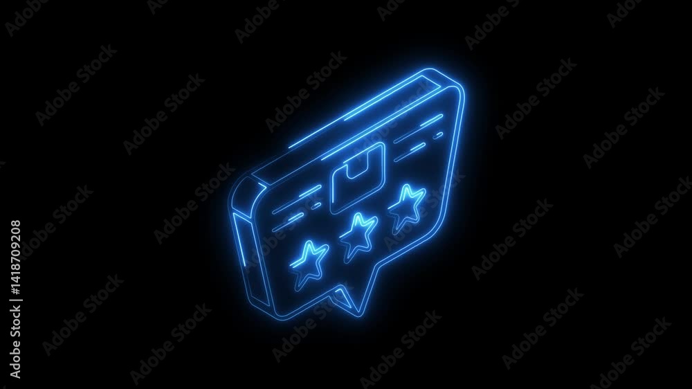Glowing neon review icon, isolated on black background. HD Video motion graphic animation Glowing neon review icon, isolated on black background. HD Video motion graphic animation