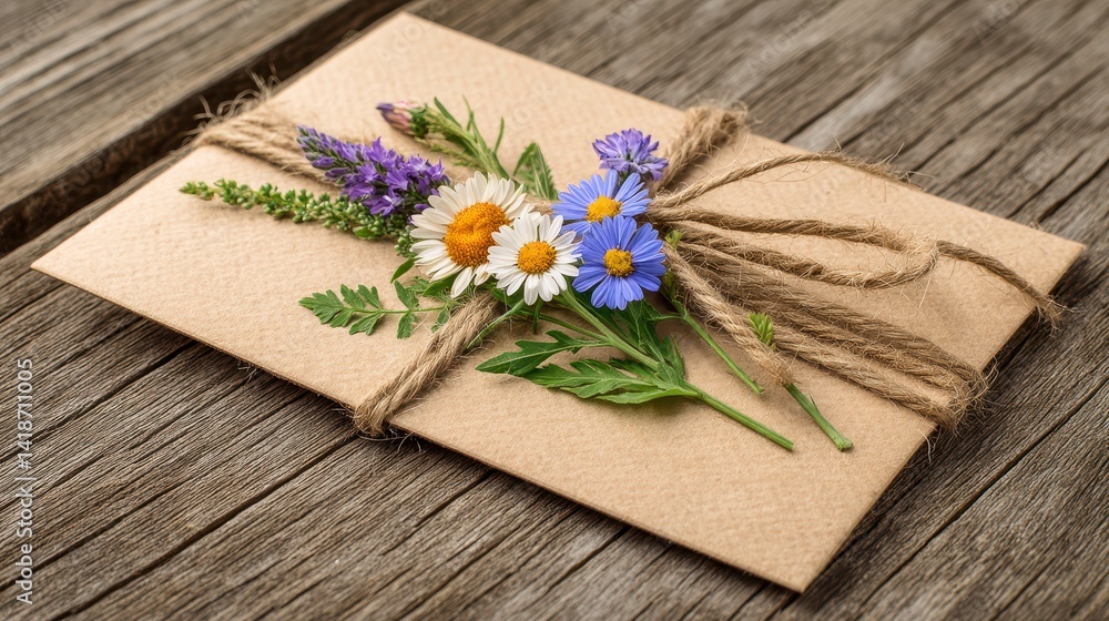 Rustic Kraft Envelope with Delicate Wildflower Bouquet Rustic Kraft Envelope with Delicate Wildflower Bouquet