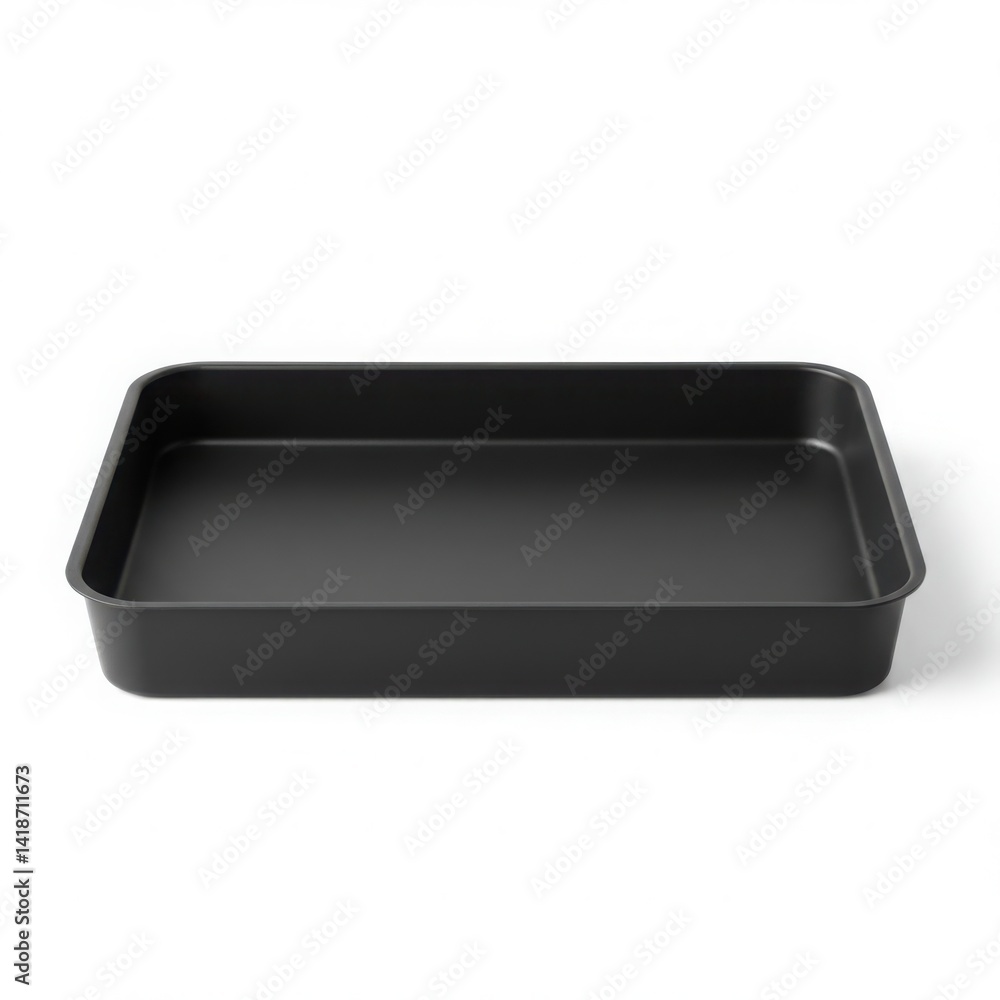 A simple view of a rectangular baking pan with rounded corners isolated on white background A simple view of a rectangular baking pan with rounded corners isolated on white background