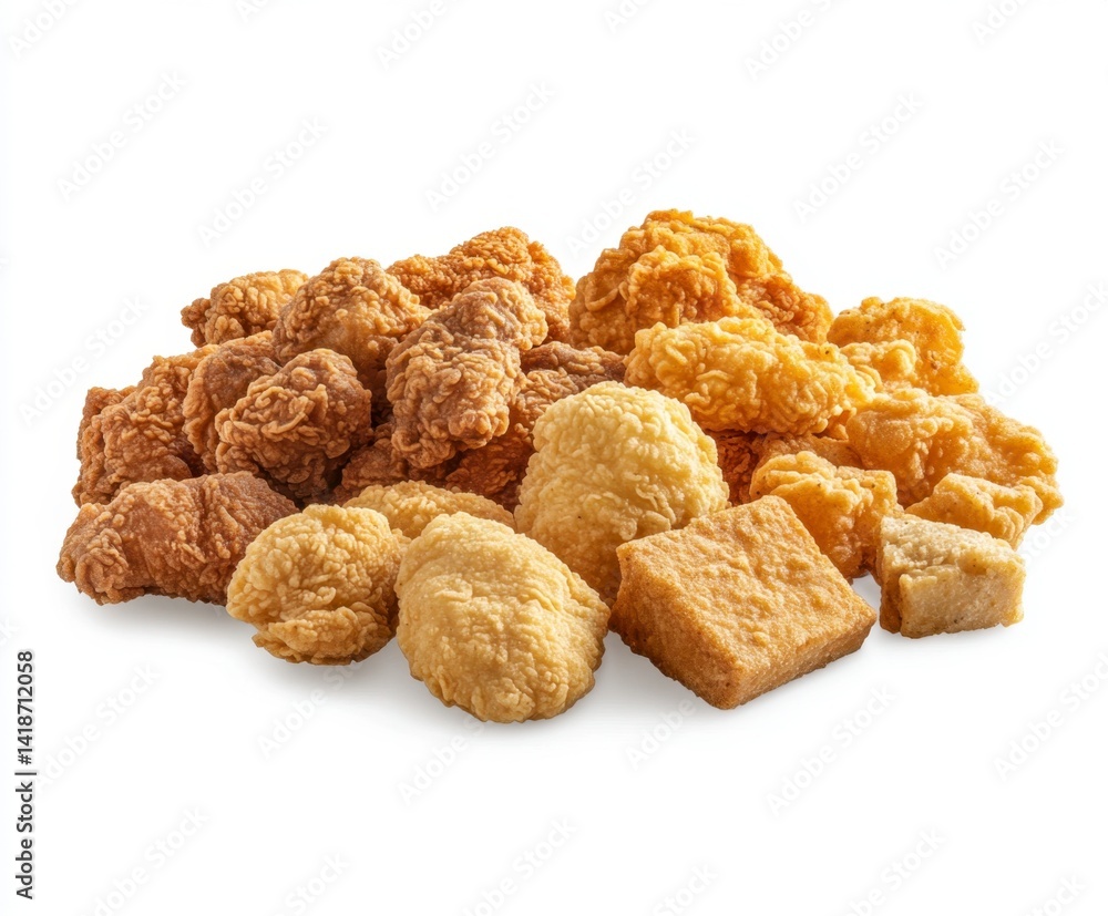 Assorted Fried Chicken Pieces on White Background for Delicious Meal Assorted Fried Chicken Pieces on White Background for Delicious Meal