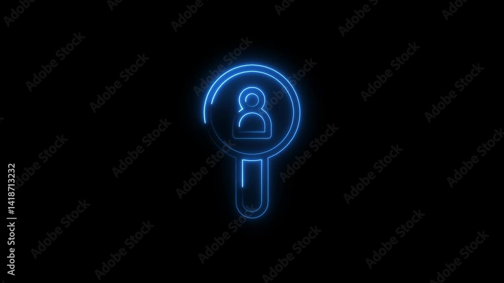 Glowing neon search profile icon 4k isolated on black background. HD Video motion graphic animation Glowing neon search profile icon 4k isolated on black background. HD Video motion graphic animation