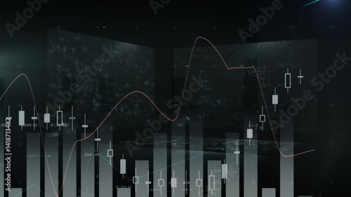 Animation of statistics processing over screens with mathematical equations