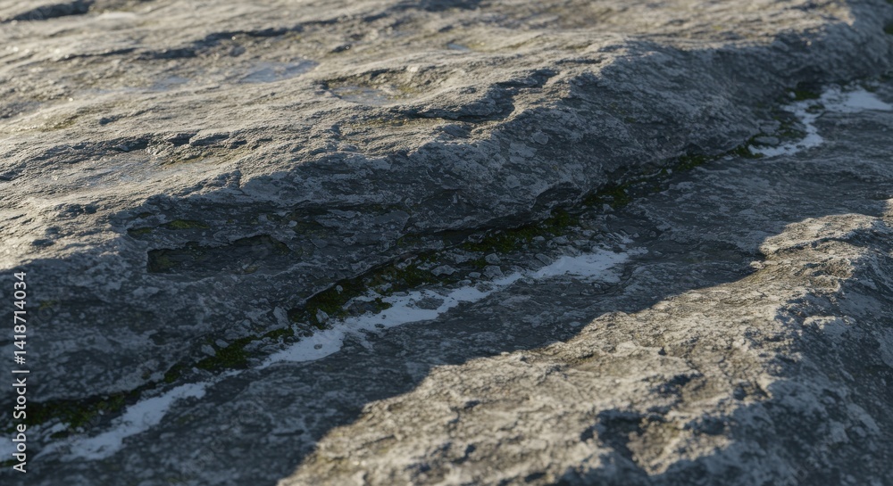 Obraz premium Detailed close up of textured gray rock surface with moss growth