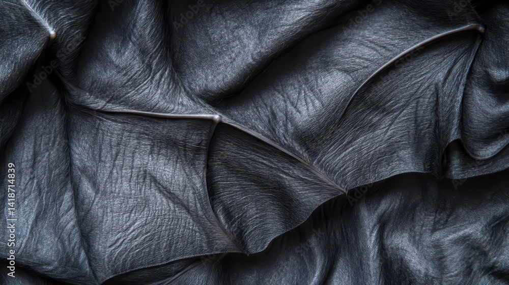 Fototapeta premium Close-up view of draped, textured dark gray fabric.
