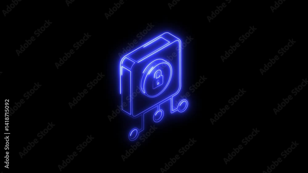 Glowing neon security icon, isolated on black background. HD Video motion graphic animation Glowing neon security icon, isolated on black background. HD Video motion graphic animation