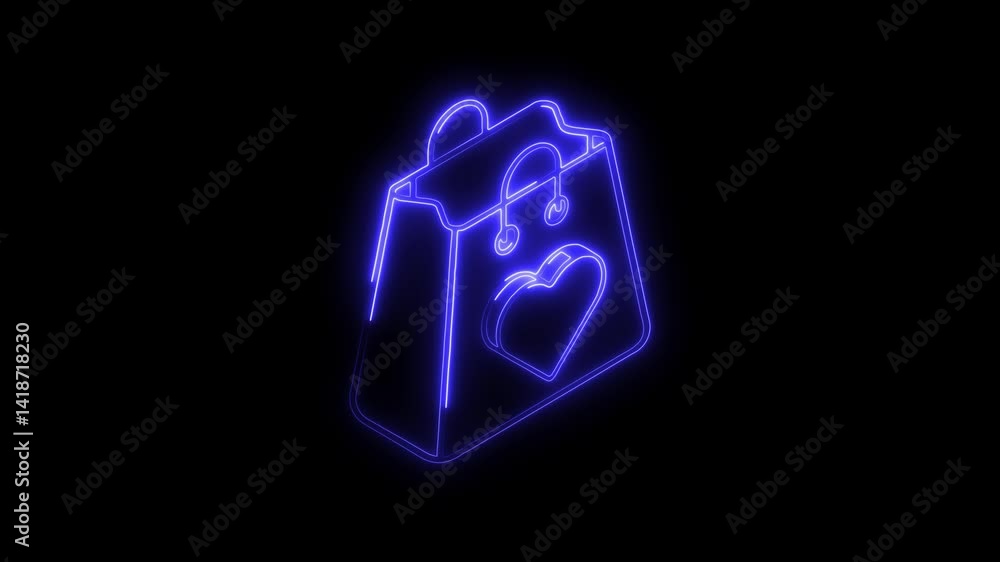 Glowing neon shopping-bag icon 4k, isolated on black background. HD Video motion graphic animation Glowing neon shopping-bag icon 4k, isolated on black background. HD Video motion graphic animation