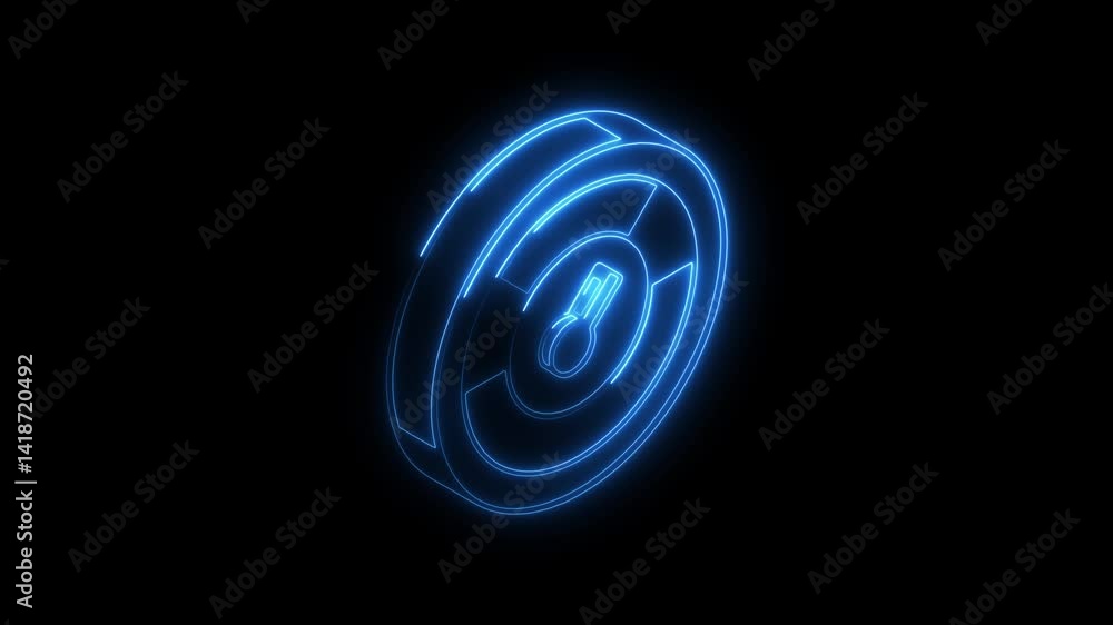 Glowing neon speedometer icon 4k, isolated on black background. HD Video motion graphic animation Glowing neon speedometer icon 4k, isolated on black background. HD Video motion graphic animation