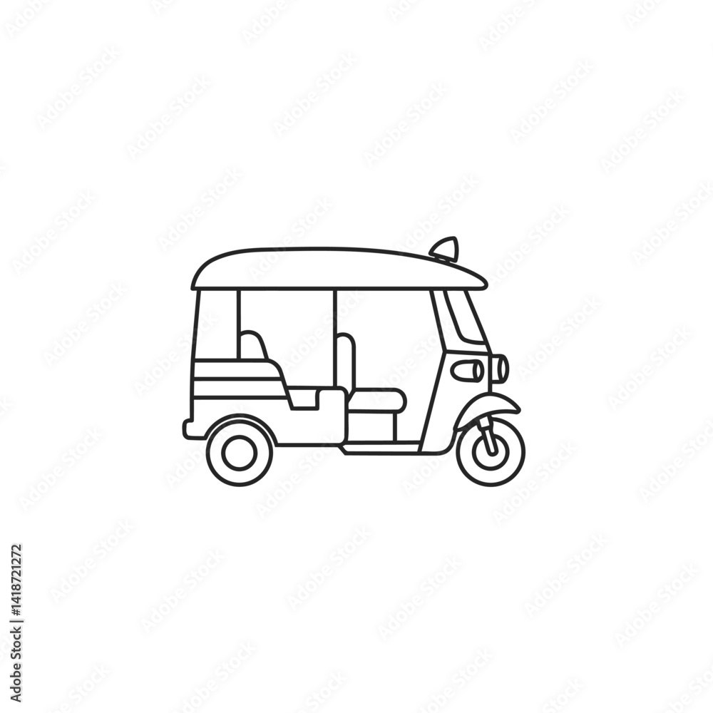 Naklejka premium Auto Rickshaw Line Art Illustration of a Three-Wheeled Vehicle