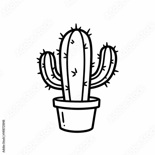 Charming Cactus Illustration Black and White Potted Desert Plant Drawing