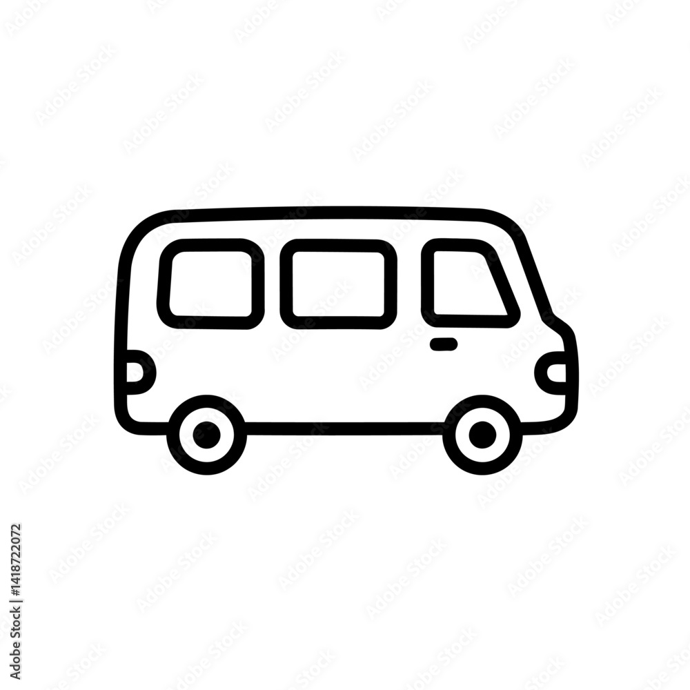 Simple Line Art Illustration of a Passenger Van Black and White Vector Graphic Design Simple Line Art Illustration of a Passenger Van Black and White Vector Graphic Design