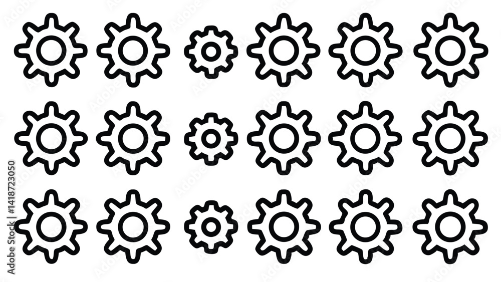 Collection of Black Gear Icons Various Sizes