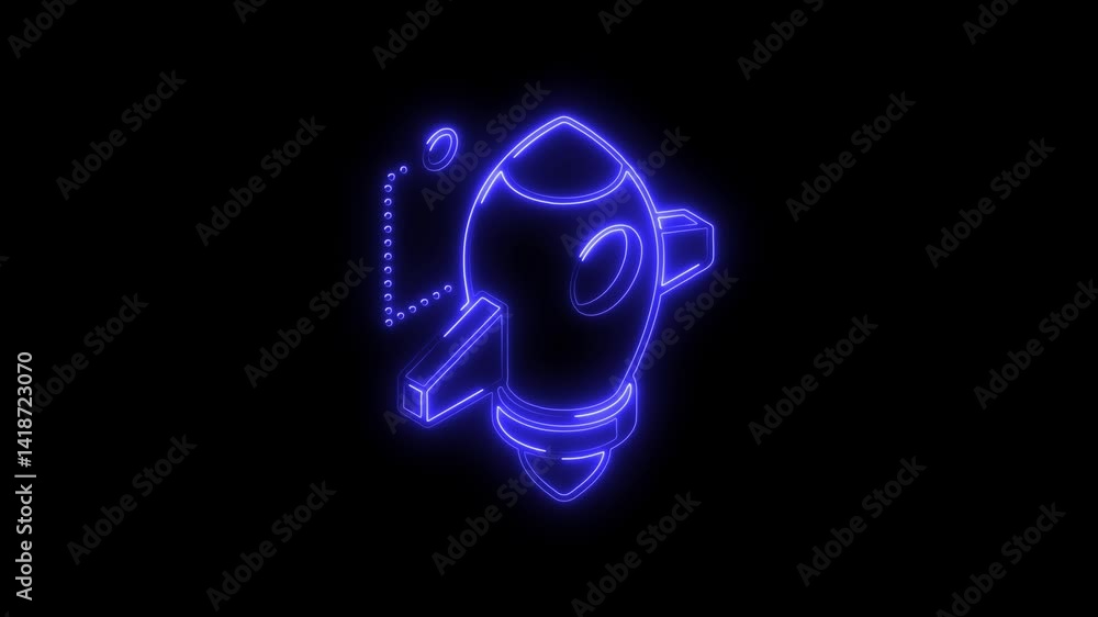 Glowing neon startup icon 4k, isolated on black background. HD Video motion graphic animation Glowing neon startup icon 4k, isolated on black background. HD Video motion graphic animation