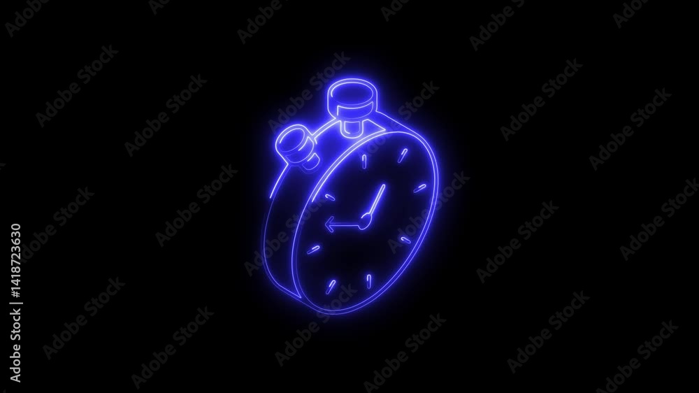 Glowing neon stop watch icon 4k isolated on black background. HD Video motion graphic animation Glowing neon stop watch icon 4k isolated on black background. HD Video motion graphic animation