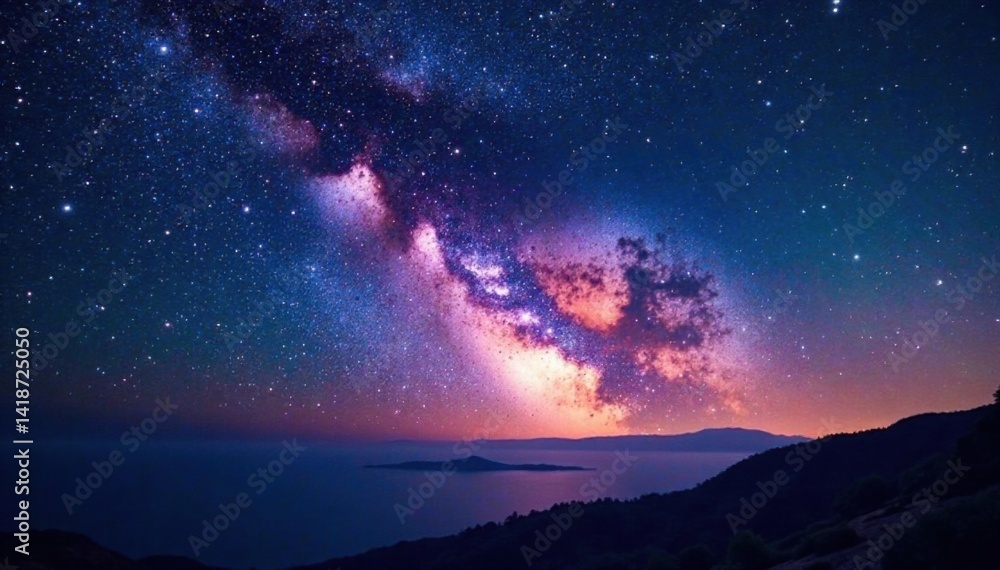 Fototapeta premium Milky Way galaxy panorama with bright stars and cosmic dust, nebula, space, starry night