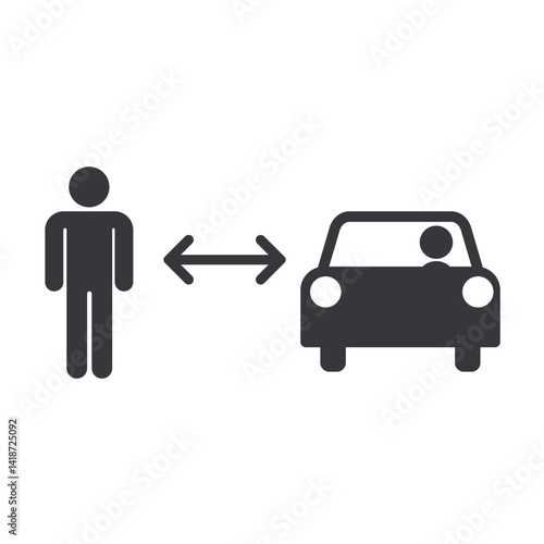 Isolated safety sign pedestrian to keep a safe distance from car for traffic and vehicle safety awareness