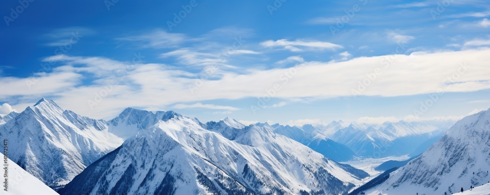 Majestic Snowy Mountain Range with Blue Sky Majestic Snowy Mountain Range with Blue Sky