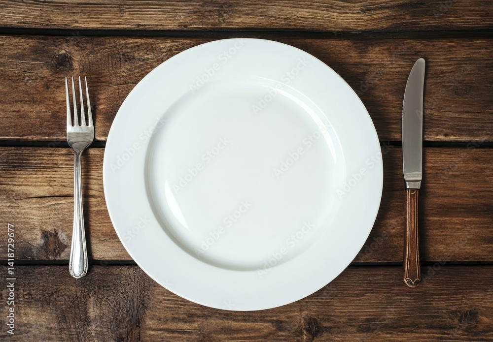 Empty white plate on wooden table (1) Empty white plate on wooden table (1)