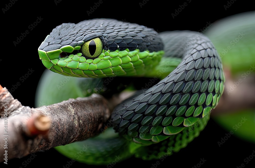 beautiful photo of a Green snake on a branch beautiful photo of a Green snake on a branch