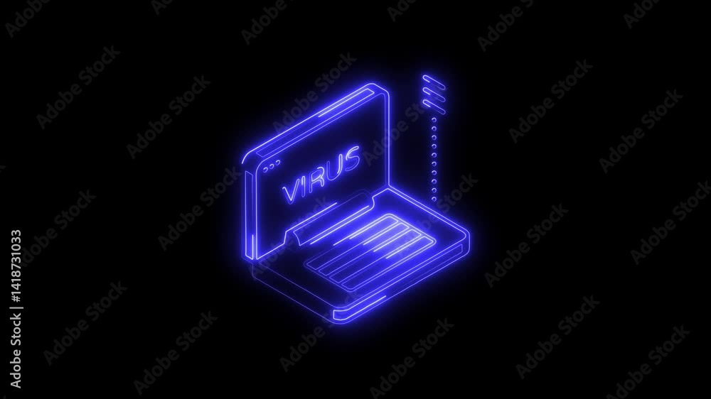Glowing neon virus attack icon 4k isolated on black background. HD Video motion graphic animation Glowing neon virus attack icon 4k isolated on black background. HD Video motion graphic animation