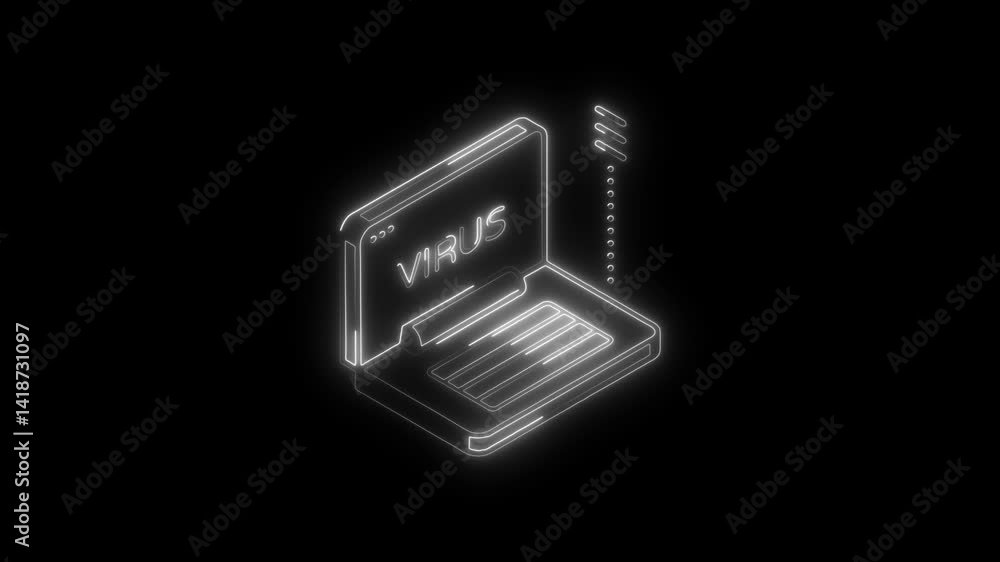 Glowing neon virus attack icon 4k isolated on black background. HD Video motion graphic animation Glowing neon virus attack icon 4k isolated on black background. HD Video motion graphic animation