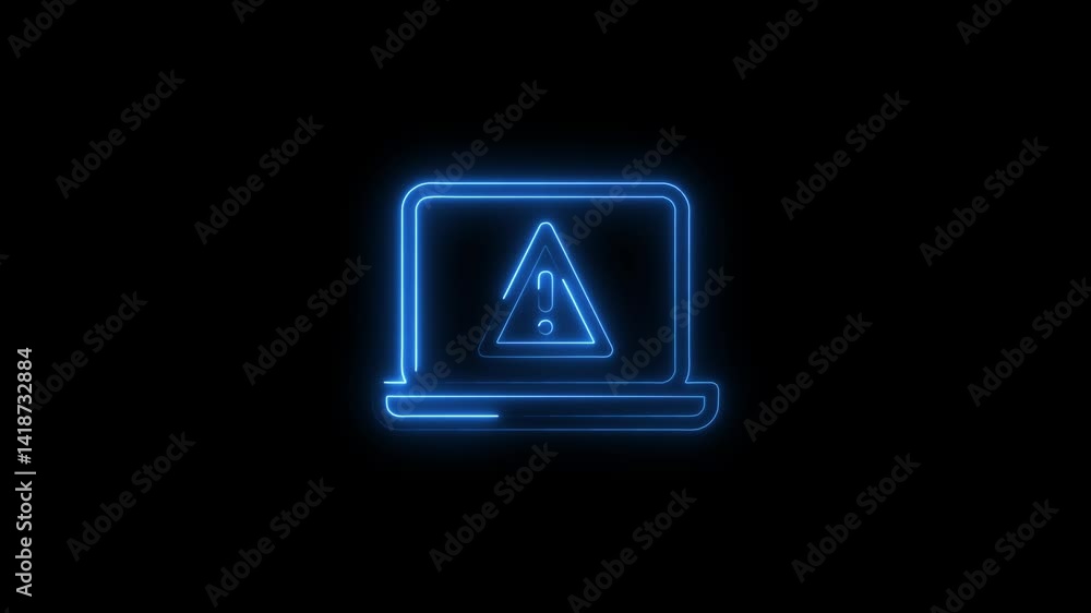 Glowing neon warning sign icon 4k isolated on black background. HD Video motion graphic animation Glowing neon warning sign icon 4k isolated on black background. HD Video motion graphic animation