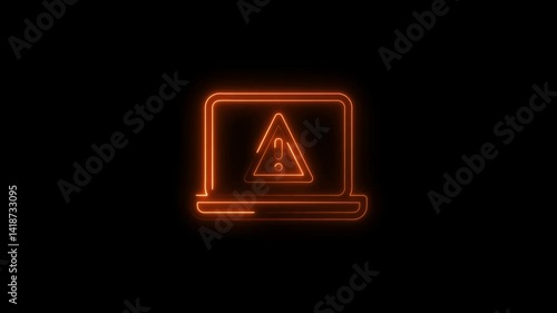 Glowing neon warning sign icon 4k  isolated on black background. HD Video motion graphic animation