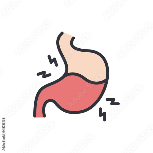 Stomach pain colored icons, minimalist vector illustration ,simple transparent graphic element .Isolated on white background