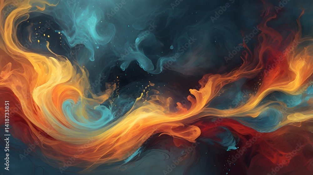 Fototapeta premium Vibrant Abstract Fire and Smoke Swirls in Blue and Orange - Fluid Energy Background